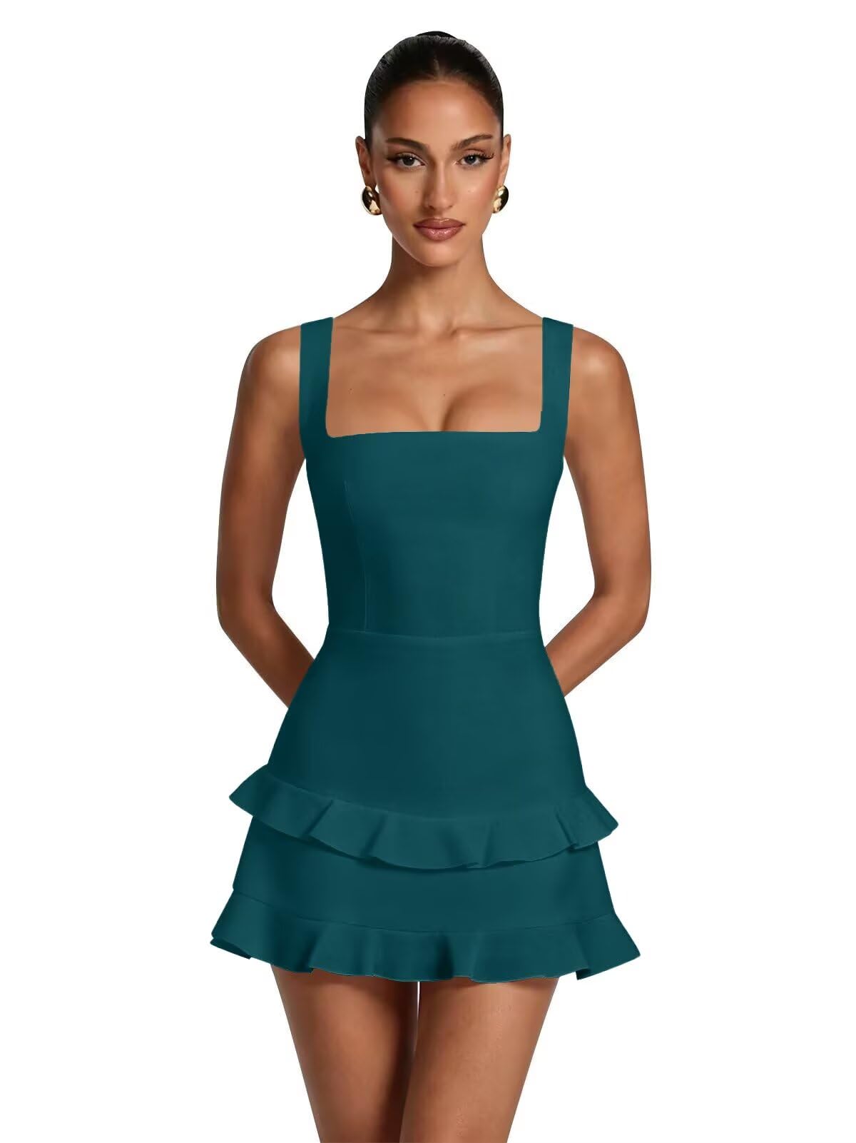 Spaghetti Straps Satin Homecoming Dresses for Teens 2026 Square Neck Tiered Ruffles Short Prom Dress