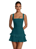 Spaghetti Straps Satin Homecoming Dresses for Teens 2026 Square Neck Tiered Ruffles Short Prom Dress