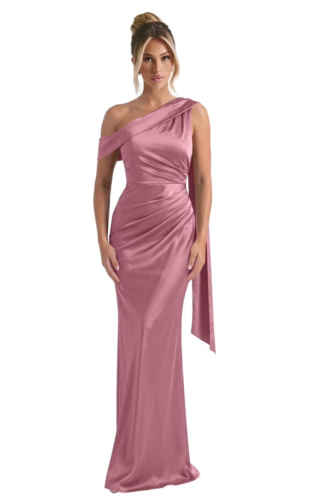 Kingbridal One Shoulder Bridesmaid Dresses for Women Mermaid Satin Formal Evening Maxi Dress