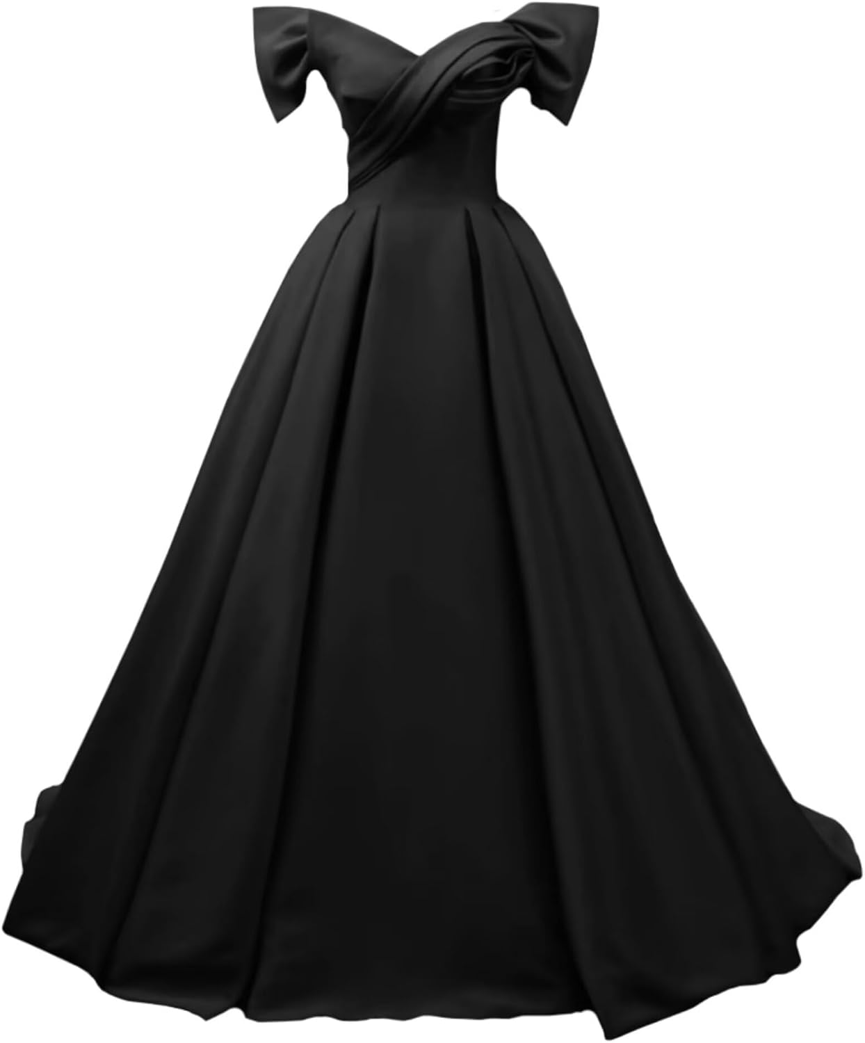 Off Shoulder Satin Prom Dresses for Women V-Neck Elegant A-Line Long Pleated Formal Evening Gown
