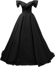 Off Shoulder Satin Prom Dresses for Women V-Neck Elegant A-Line Long Pleated Formal Evening Gown