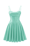 Spaghetti Straps Satin Homecoming Dresses for Teens Ruched Corset Short Prom Party Gowns Dress