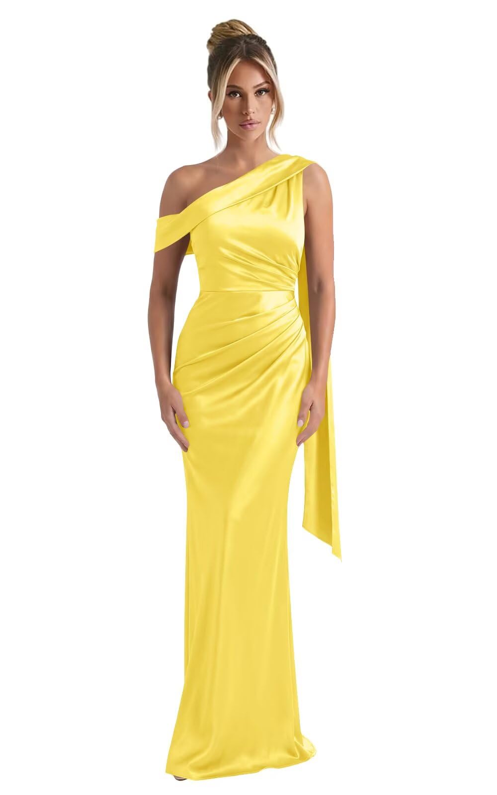 Kingbridal One Shoulder Bridesmaid Dresses for Women Mermaid Satin Formal Evening Maxi Dress