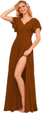 V Neck Bridesmaid Dresses for Women with Slit 2025 Flutter Sleeve Chiffon Pleats Formal Dress with Pockets