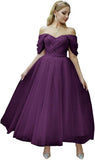 Tulle Tea Length Prom Dresses for Women Off The Shoulder Ball Gowns Teens Sweetheart Beaded Puffy Princess Dress