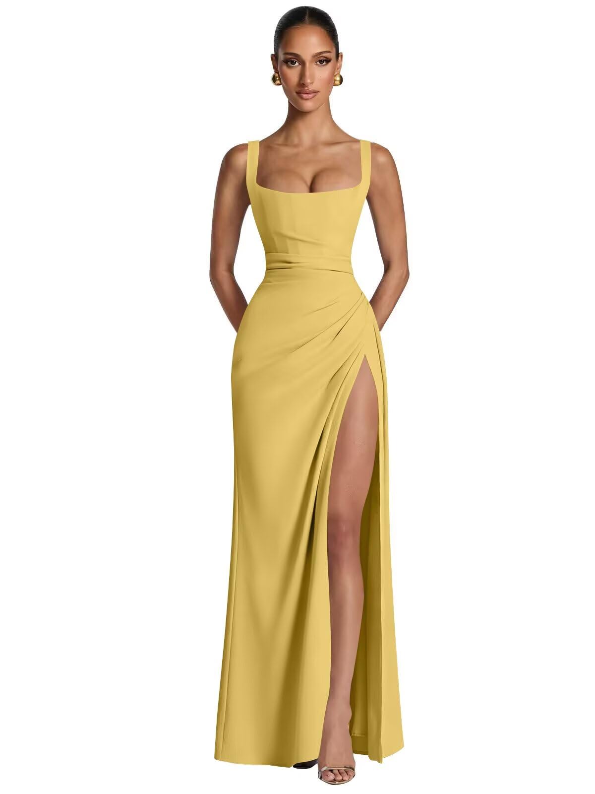 Kingbridal Mermaid Bridesmaid Dresses for Women Square Neck Formal Dress with Slit