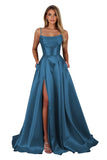 Satin Prom Dresses for Teens Long A-Line Cowl Neck Formal Evening Gown with Slit 2026 Maxi Ball Gowns
