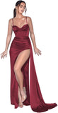 Spaghetti Straps Mermaid Prom Dresses Long Ball Gown 2025 Corset Sexy Slit Pleat Formal Evening Gowns
