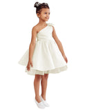 One Shoulder Flower Girl Dresses for Wedding Toddler Short Tutu Satin Tulle Girl Dress for Birthday Formal Party