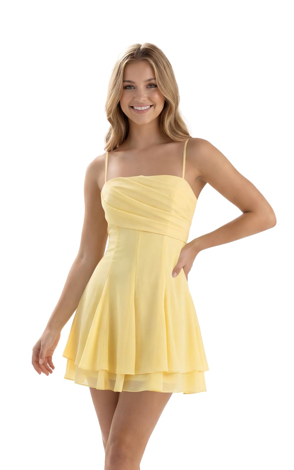 Spaghetti Straps Chiffon Homecoming Dresses for Teens Short 2026 Tiered Ruffle Square Neck Mini Cocktail Gowns