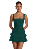 Spaghetti Straps Satin Homecoming Dresses for Teens 2026 Square Neck Tiered Ruffles Short Prom Dress