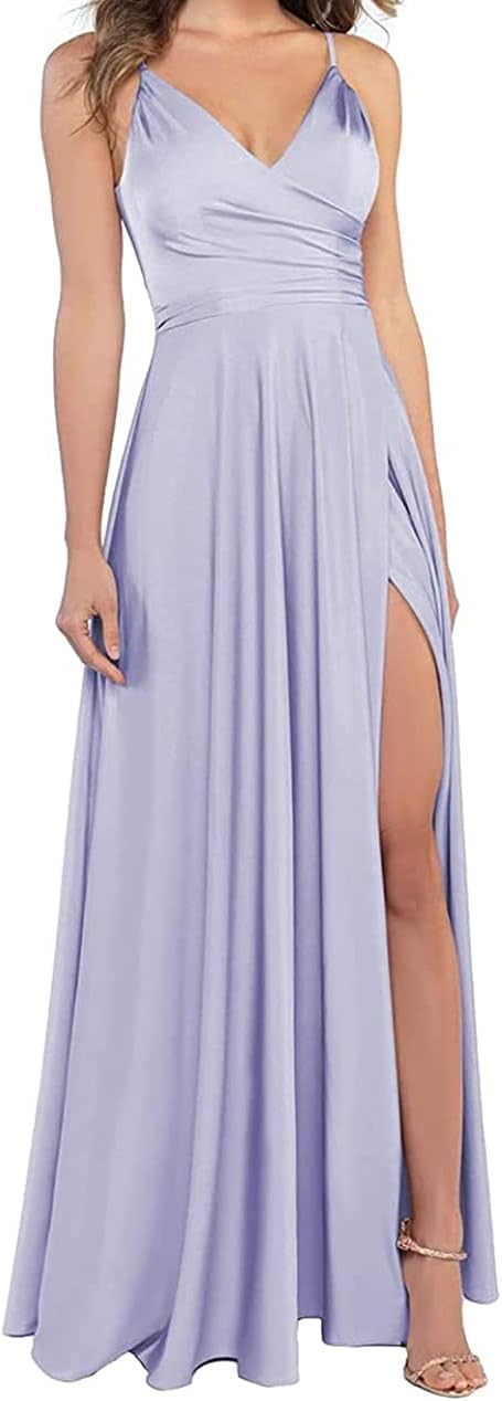 Lange Brautjungfernkleider für Frauen, formelle Satin-Spaghettiträger, Abschlussball- und Abendkleider 