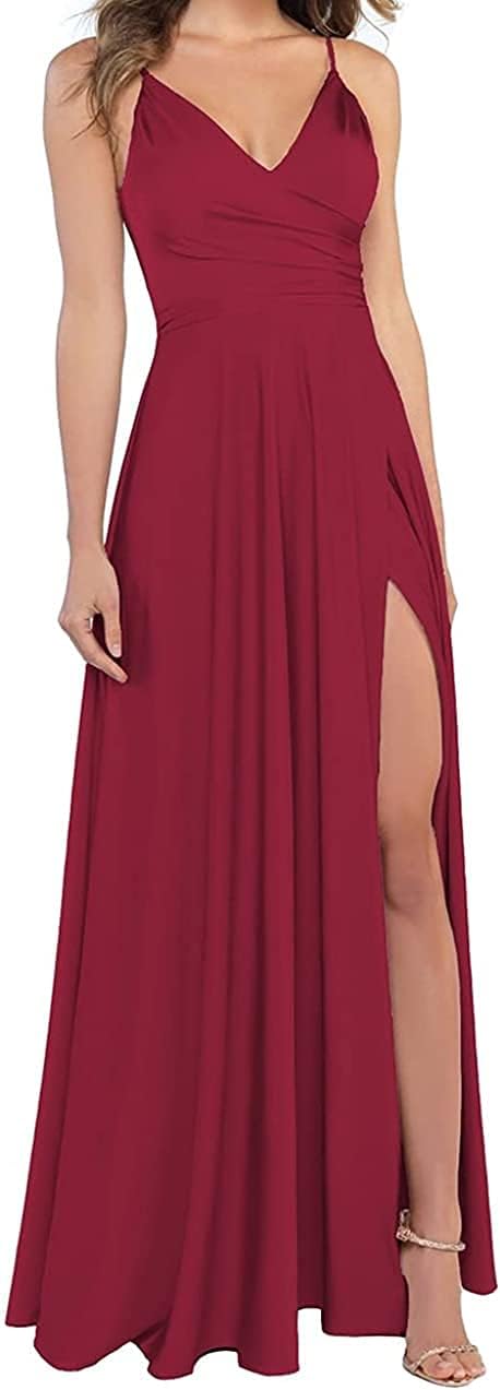 Lange Brautjungfernkleider für Frauen, formelle Satin-Spaghettiträger, Abschlussball- und Abendkleider 