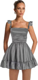 Satin Homecoming Dresses for Teens 2027 A-line Ruched Square Neck Short Prom Formal Cocktail Gowns with Pockets