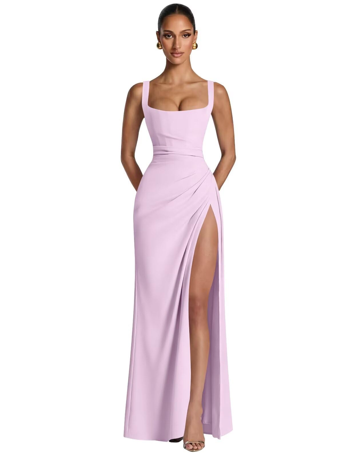 Kingbridal Mermaid Bridesmaid Dresses for Women Square Neck Formal Dress with Slit