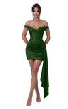 Satin Homecoming Dresses for Teens 2026 Off Shoulder Short Prom Dress Tight Pleated Cocktail Party Gowns