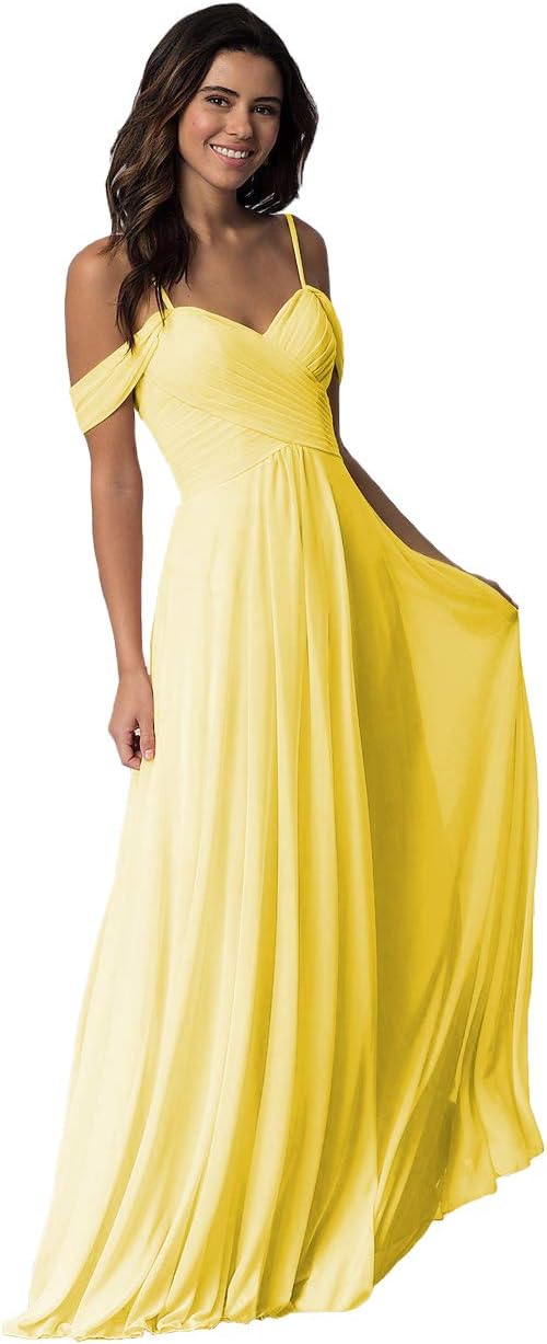 Schulterfreies Chiffon-Brautjungfernkleid mit Taschen für die Hochzeit 