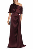 Satin Mother of The Bride Dresses for Wedding One Shoulder Formal Dress with Sleeves Mermaid Evening Party Gowns