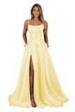 Satin Prom Dresses for Teens Long A-Line Cowl Neck Formal Evening Gown with Slit 2026 Maxi Ball Gowns