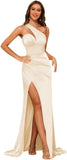 Women's One Shoulder Prom Dress 2025 Satin Long Ruched Mermaid Formal Dresses with Slit