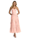 Jacquard Tulle Prom Dresses Spaghetti Straps Formal Evening Party Dress Tea Length