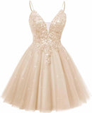Spaghetti Straps Sequin Lace Appliques Short Homecoming Dresses for Teens Glitter Tulle Prom Party Dresses