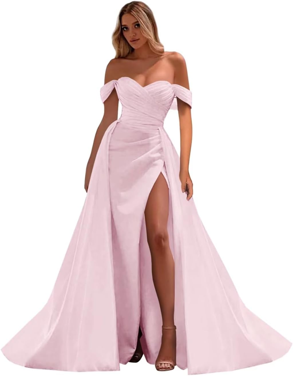 Vestidos de fiesta de satén con hombros descubiertos, corte sirena, fruncido, de noche formal, para mujer 