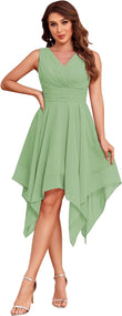 Women's Short Bridesmaid Dresses 2027 V Neck Ruched Chiffon Formal Cocktail Party Dress
