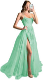 Women's Lace Criss-Cross Prom Dresses with Slit Spaghetti Straps Long Formal Evening Gowns