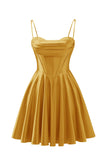 Spaghetti Straps Satin Homecoming Dresses for Teens Ruched Corset Short Prom Dresses 2026
