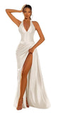 Halter Satin Prom Dresses for Women 2027 Long Mermaid Corset Formal Dress Pleated Evening Party Gowns with Slit