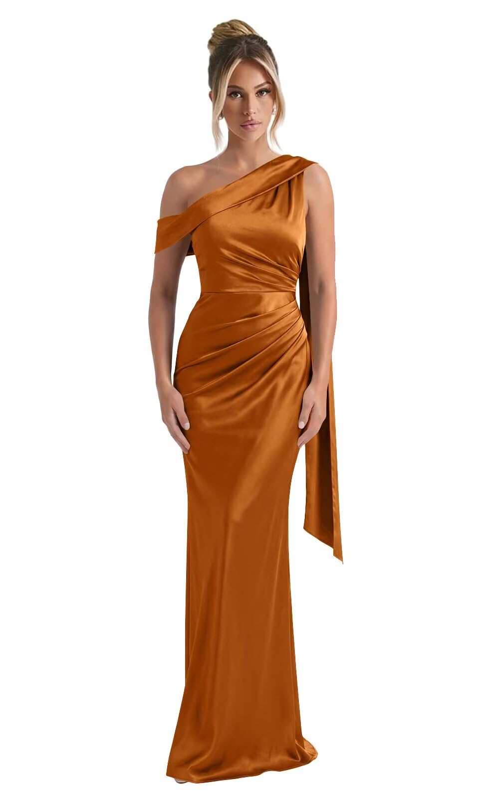 Kingbridal One Shoulder Bridesmaid Dresses for Women Mermaid Satin Formal Evening Maxi Dress