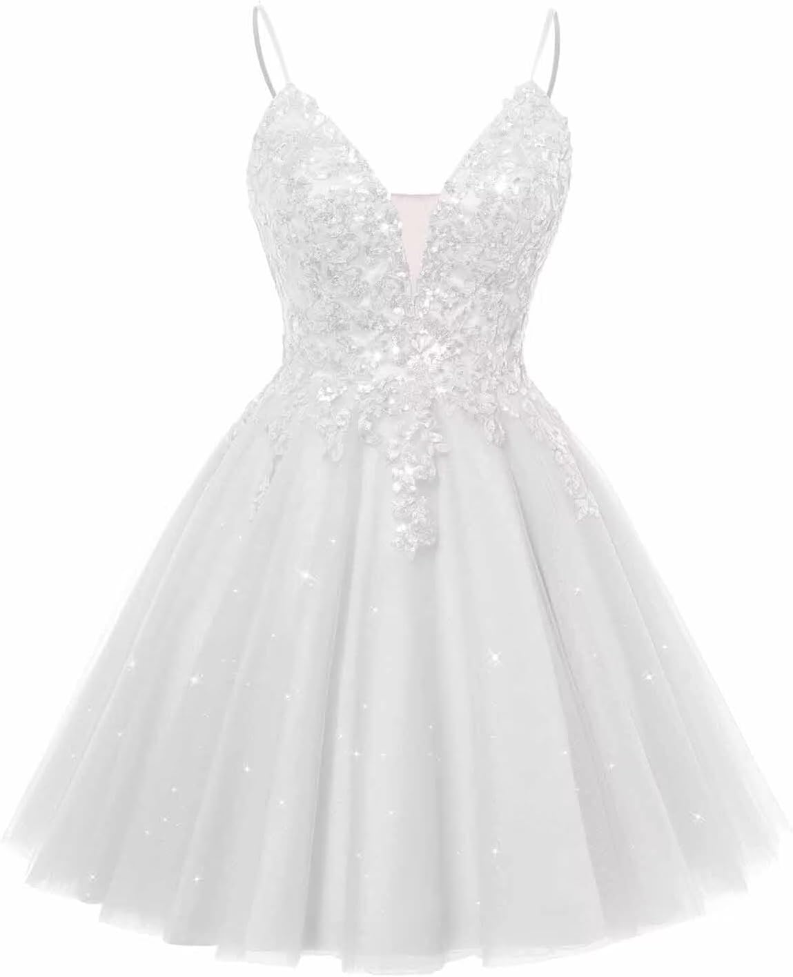 Spaghetti Straps Sequin Lace Appliques Short Homecoming Dresses for Teens Glitter Tulle Prom Party Dresses