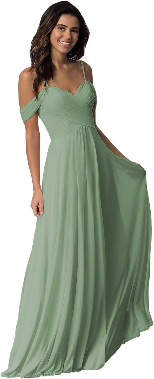 Schulterfreies Chiffon-Brautjungfernkleid mit Taschen für die Hochzeit 
