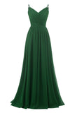 Women's Lace Chiffon Bridesmaid Dresses for Wedding Long Spaghetti Straps Bodice Formal Party Gown with Pockets