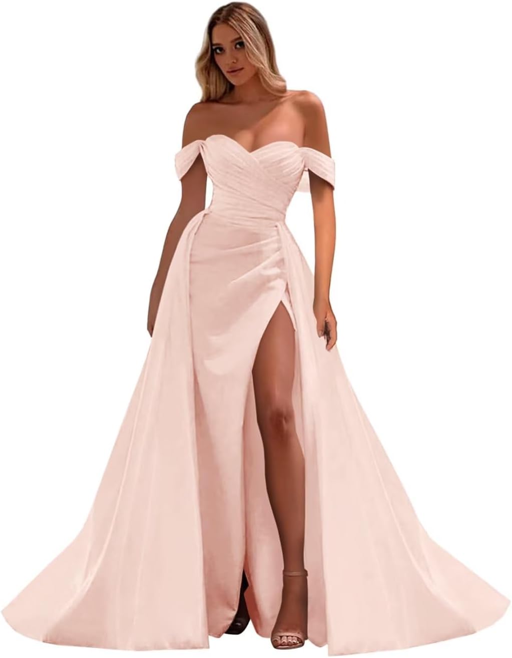 Vestidos de fiesta de satén con hombros descubiertos, corte sirena, fruncido, de noche formal, para mujer 