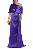 Satin Mother of The Bride Dresses for Wedding One Shoulder Formal Dress with Sleeves Mermaid Evening Party Gowns