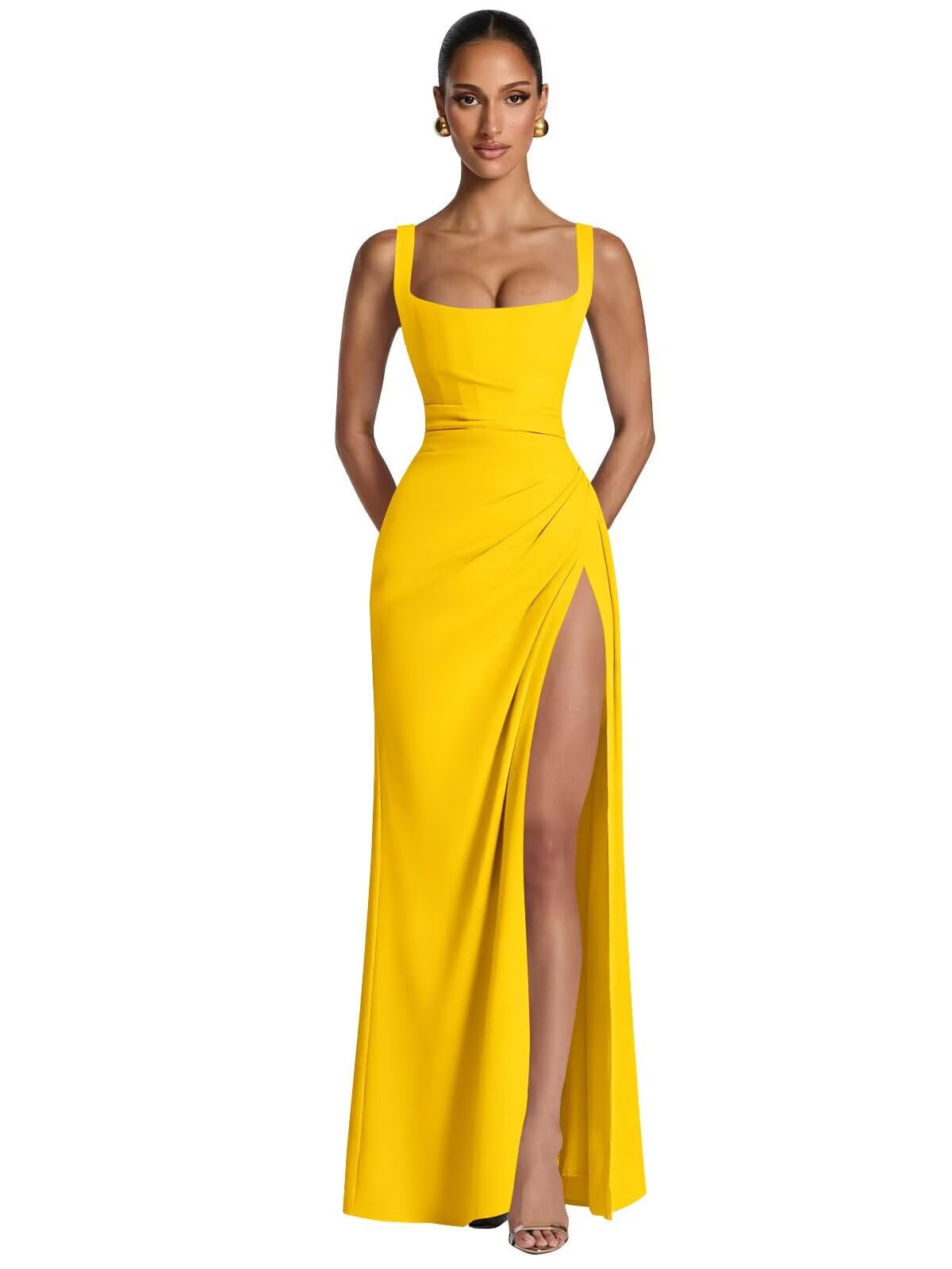 Kingbridal Mermaid Bridesmaid Dresses for Women Square Neck Formal Dress with Slit
