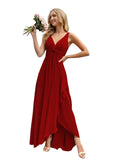 Women’s Long Bridesmaid Dresses Sleeveless V-Neck Formal Wedding Guest Chiffon Prom Gowns for Teens