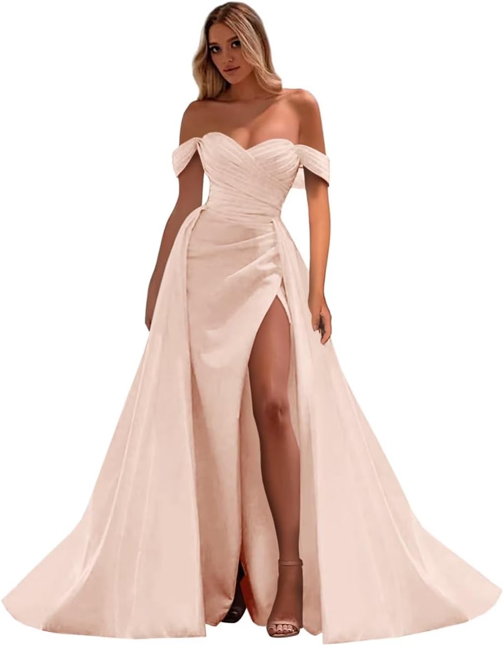 Vestidos de fiesta de satén con hombros descubiertos, corte sirena, fruncido, de noche formal, para mujer 