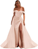Vestidos de fiesta de satén con hombros descubiertos, corte sirena, fruncido, de noche formal, para mujer 