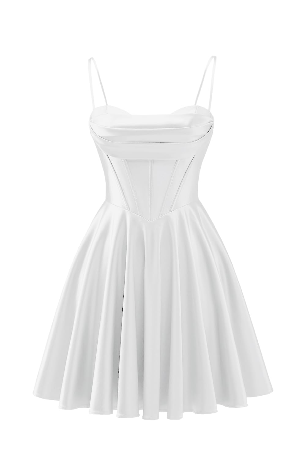 Spaghetti Straps Satin Homecoming Dresses for Teens Ruched Corset Short Prom Dresses 2026