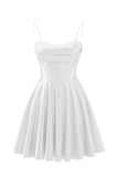 Spaghetti Straps Satin Homecoming Dresses for Teens Ruched Corset Short Prom Dresses 2026