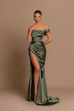 One Shoulder Mermaid Bridesmaid Dresses with Slit 2025 Pleats Satin Formal Evening Gowns for Women