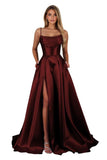 Satin Prom Dresses for Teens Long A-Line Cowl Neck Formal Evening Gown with Slit 2026 Maxi Ball Gowns