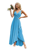 Women’s Long Bridesmaid Dresses Sleeveless V-Neck Formal Wedding Guest Chiffon Prom Gowns for Teens