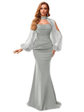 Kingbridal Gowns Long Sleeve Prom Dresses 2026 Mermaid Satin Formal Dress for Women Sparkly Sequin Halter Neck Evening Party Gowns