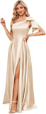 One Shoulder Bridesmaid Dresses for Women 2027 Long Satin A-line Formal Evening Party Dress with Slit
