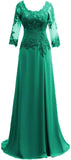 Women's Lace Appliqued Mother of The Bride Dresses 3/4 Sleeves Scoop Long Formal Evening Dress