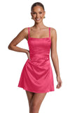 Satin Homecoming Dresses for Teens 2026 Spaghetti Straps Short Prom Dress A-line Pleated Cocktail Party Gowns